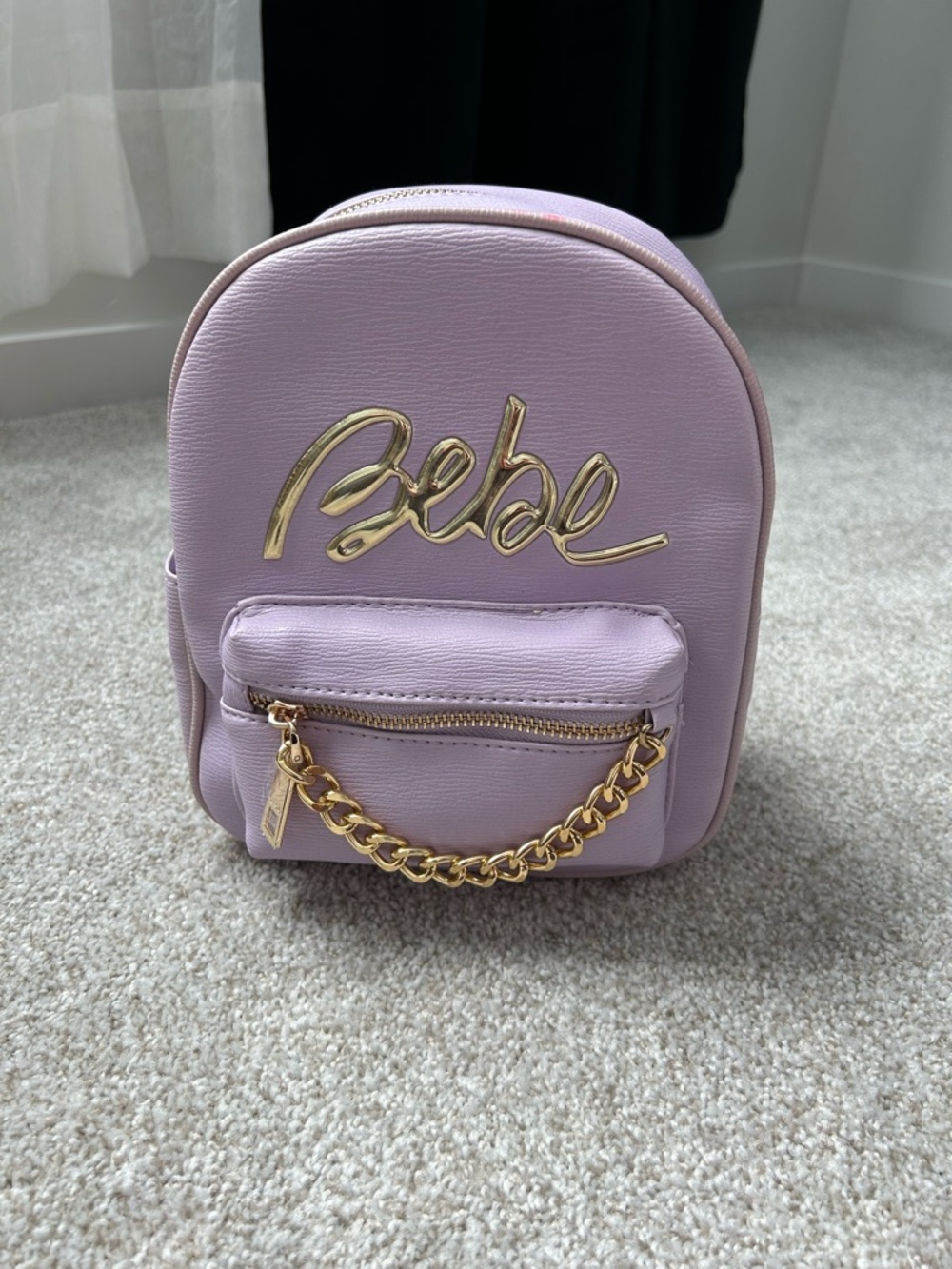 bebe Lavender Gianna Mini Backpack with Gold Hardware